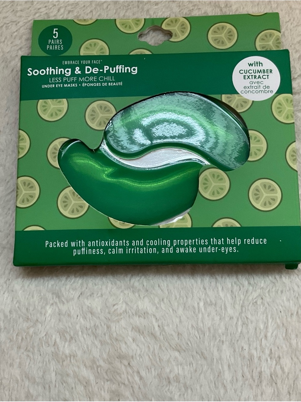 Embrace Your Face Soothing & De-Puffing Cucumber Under Eye Masks – Green
